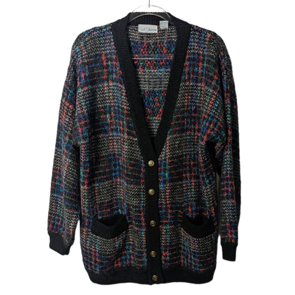 Vintage 80's Croft & Barrow Chunky Knit Tweed Cardigan V Neck Gold Tone Buttons